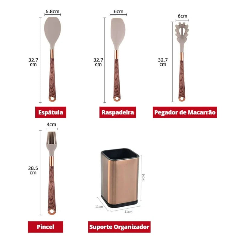 Kit 10 utensílios de cozinha Supreme Taste Tools - Prolongue a Vida Útil das Suas Panelas com Design Sofisticado